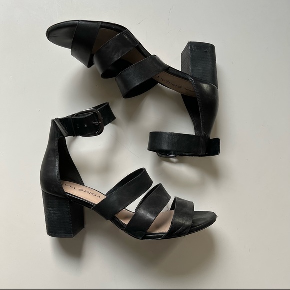 Via Spiga Black Leather Strap Ankle Strap Sandal Heels - Picture 3 of 7